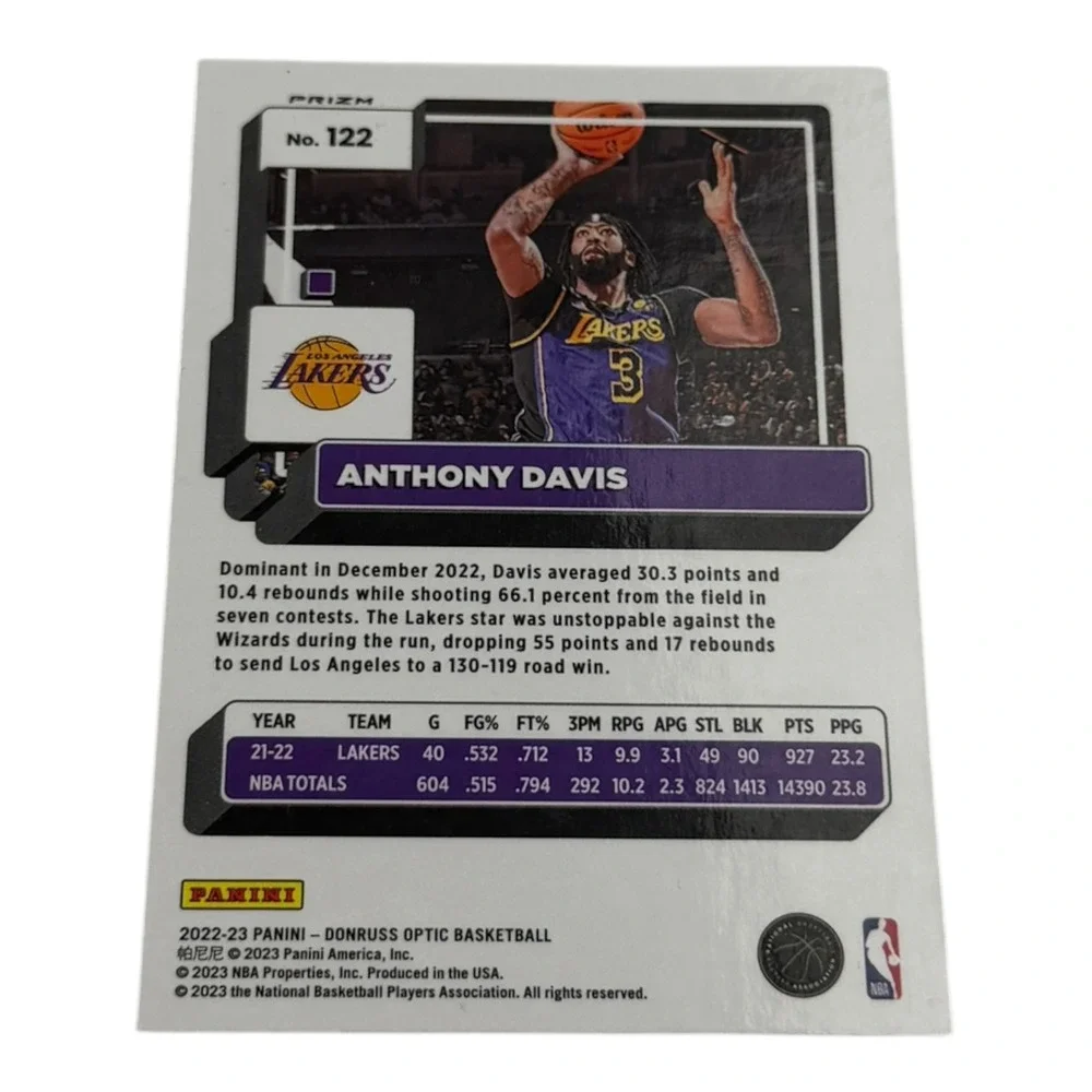 2022-23 Panini Donruss Optic Anthony Davis Silver Prizm Holo Lakers Card 122